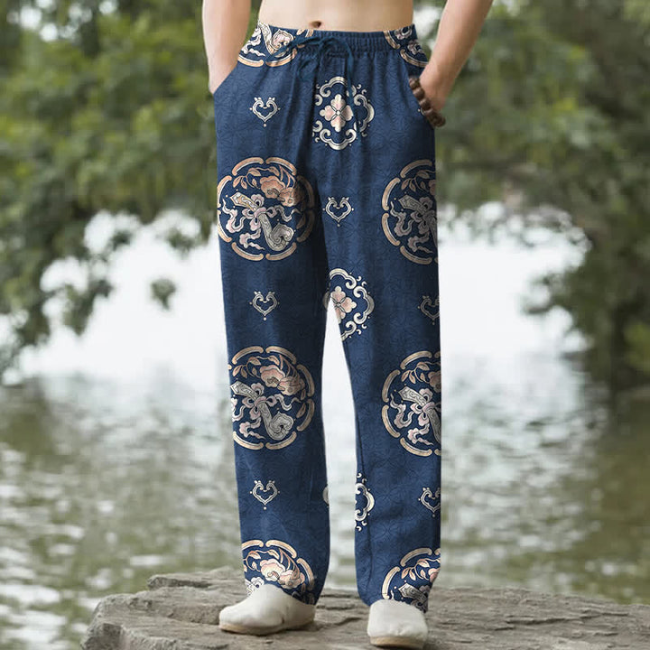 Buddha Stones Pantalon fuselé pour homme en coton à motif floral vintage avec poches - Marine - US/UK/AU50，EU60 (5XL) - image 4