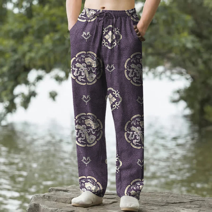 Buddha Stones Pantalon fuselé pour homme en coton à motif floral vintage avec poches - Violet - US/UK/AU50，EU60 (5XL) - image 6