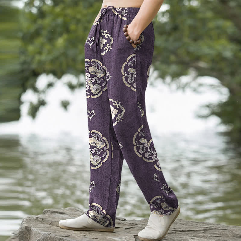 Buddha Stones Pantalon fuselé pour homme en coton à motif floral vintage avec poches - image 7