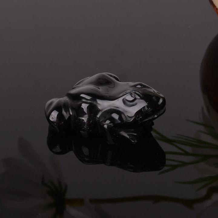 Buddha Stones Grenouille en aventurine verte naturelle, quartz clair, cristal et pierre décoratifs - Onyx noir (Protection ♥ Fortune) - image 2