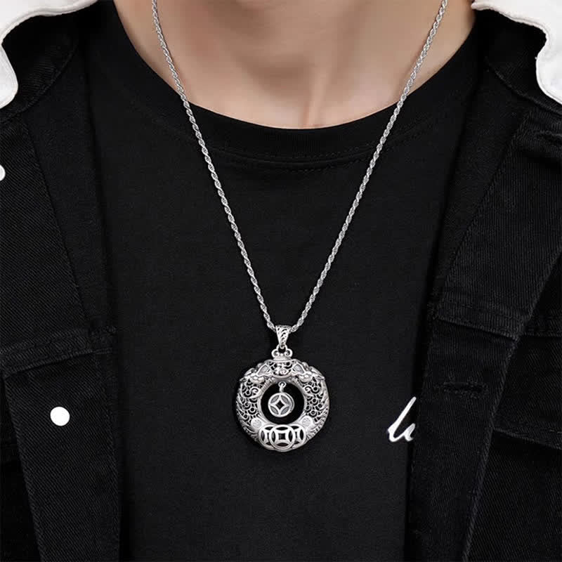 Buddha Stones Collier vintage orné d'une boucle de ceinture sculptée représentant un dragon Fu en cuivre, symbole de paix et de prospérité - image 3