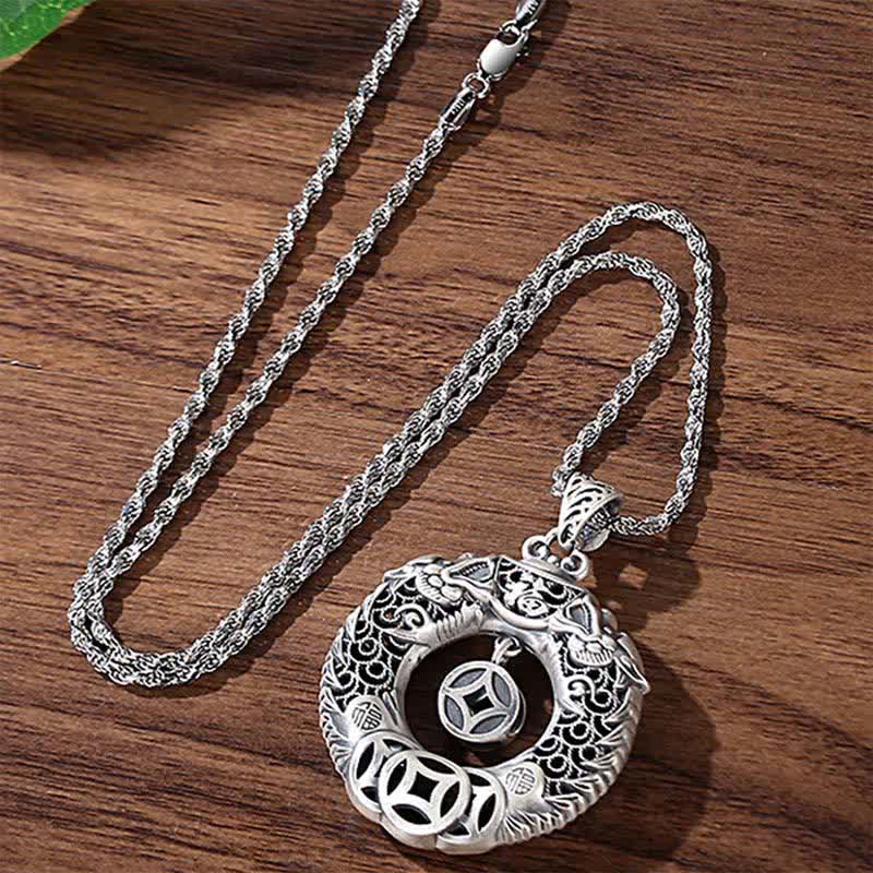 Buddha Stones Collier vintage orné d'une boucle de ceinture sculptée représentant un dragon Fu en cuivre, symbole de paix et de prospérité - image 2