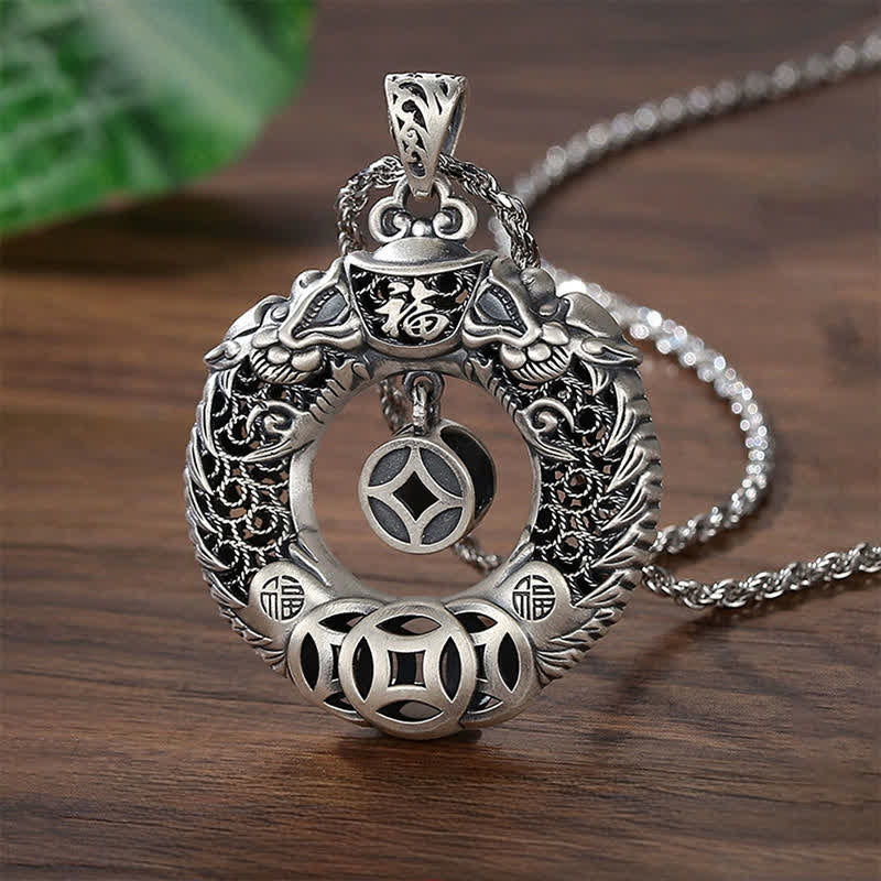 Buddha Stones Collier vintage orné d'une boucle de ceinture sculptée représentant un dragon Fu en cuivre, symbole de paix et de prospérité - Cuivre (Équilibre ♥ Richesse) - image 0