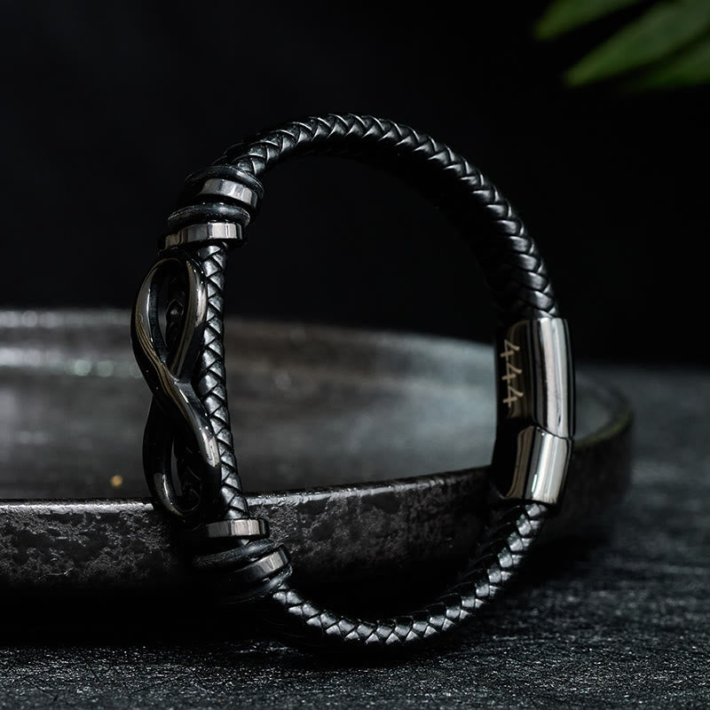 Buddha Stones Bracelet en acier titane renforcé avec les chiffres angéliques 444 et 888 de Infinity Design, en cuir et métal. - image 1