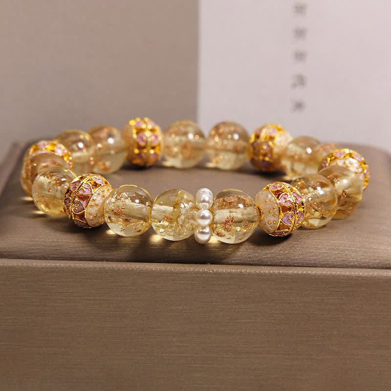 Buddha Stones Bracelet rond chinois neuf en perles de verre Liuli, feuille d'or cloisonnée, pureté - Or - Verre (Clarté♥Concentration) - image 1