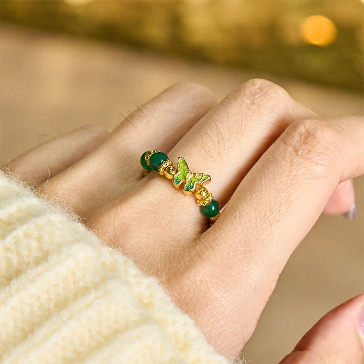 Buddha Stones Bague de renouvellement papillon en cuivre et perle d'agate verte naturelle - image 5