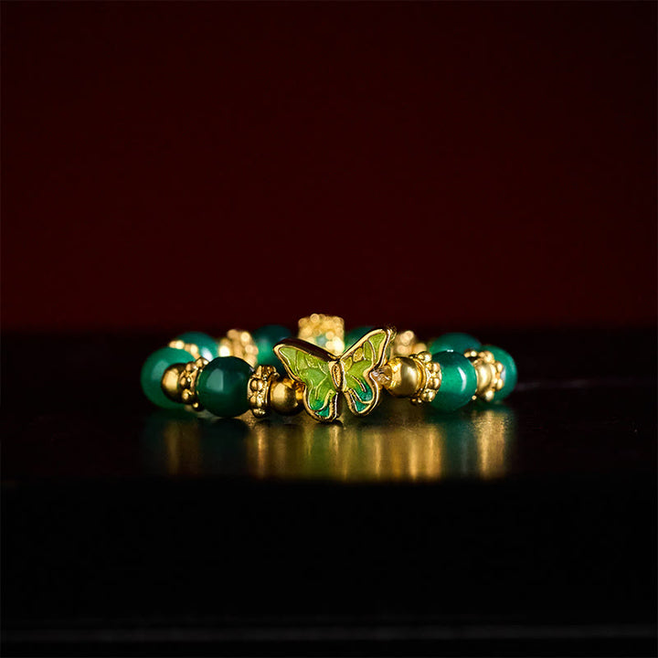 Buddha Stones Bague de renouvellement papillon en cuivre et perle d'agate verte naturelle - image 6