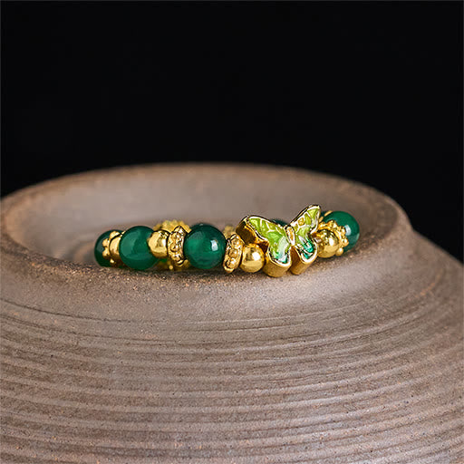 Buddha Stones Bague de renouvellement papillon en cuivre et perle d'agate verte naturelle - image 4