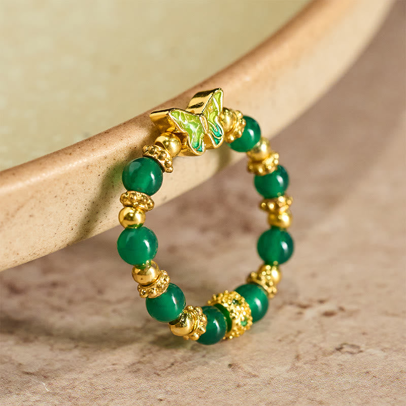 Buddha Stones Bague de renouvellement papillon en cuivre et perle d'agate verte naturelle - Agate verte - image 0