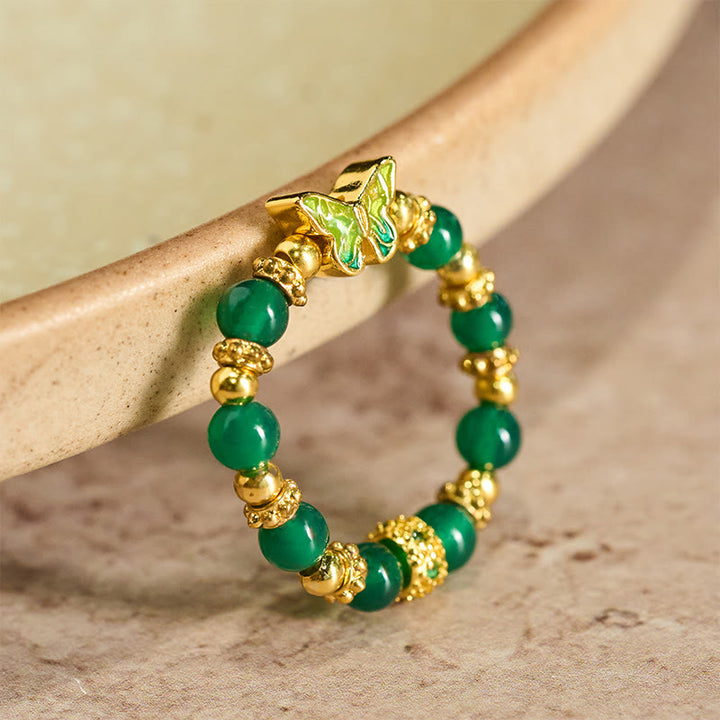 Buddha Stones Bague de renouvellement papillon en cuivre et perle d'agate verte naturelle - Agate verte - image 0