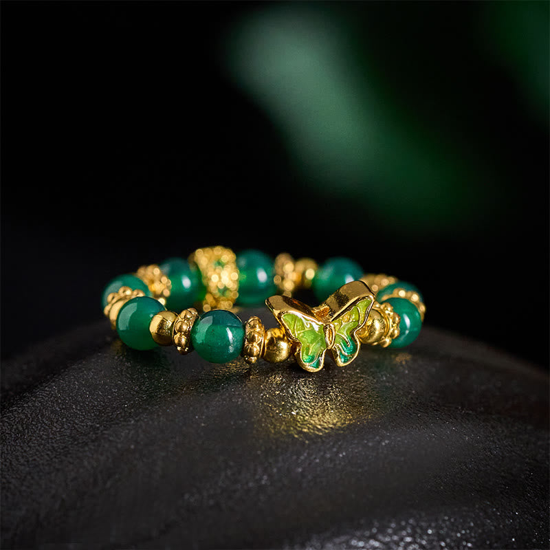 Buddha Stones Bague de renouvellement papillon en cuivre et perle d'agate verte naturelle - image 3