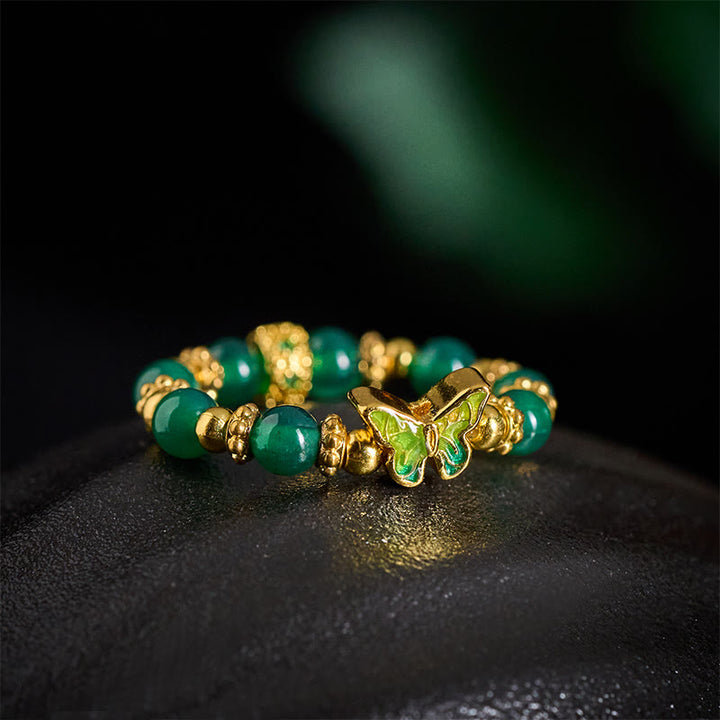 Buddha Stones Bague de renouvellement papillon en cuivre et perle d'agate verte naturelle - image 3