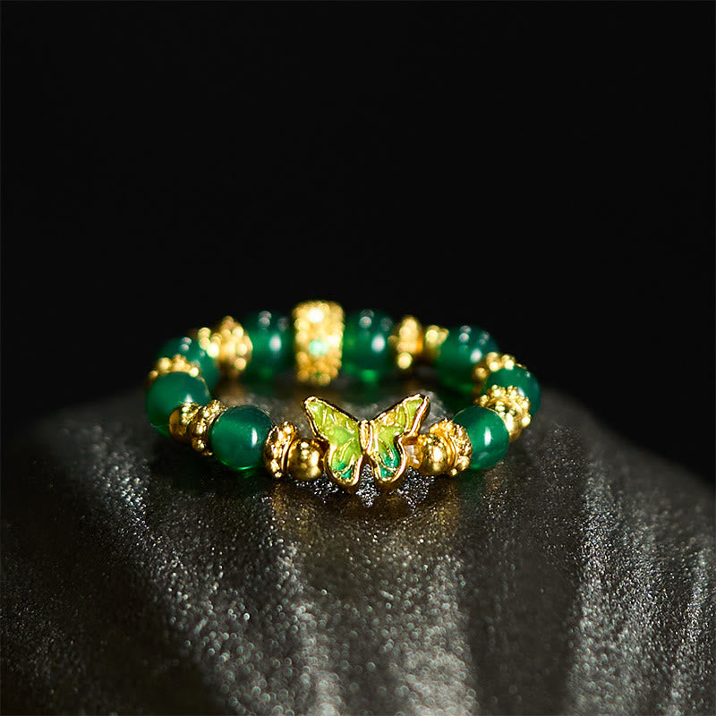 Buddha Stones Bague de renouvellement papillon en cuivre et perle d'agate verte naturelle - image 2
