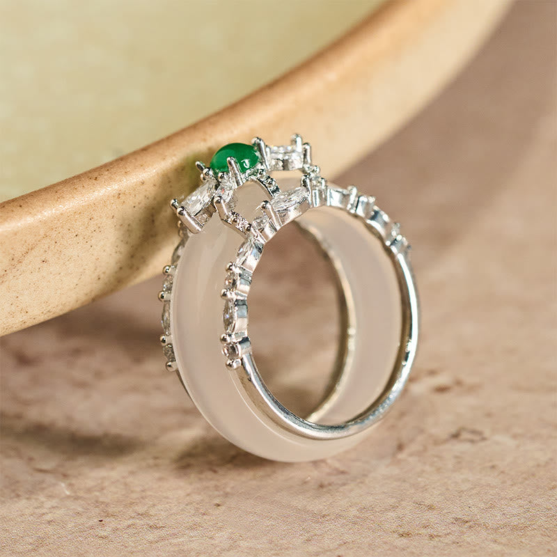 Buddha Stones Bague positive en zircon vert et calcédoine en forme de fleur - image 1