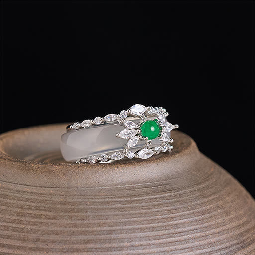 Buddha Stones Bague positive en zircon vert et calcédoine en forme de fleur - image 3