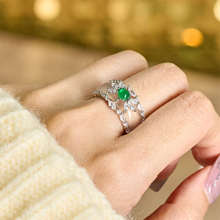 Buddha Stones Bague positive en zircon vert et calcédoine en forme de fleur - image 4