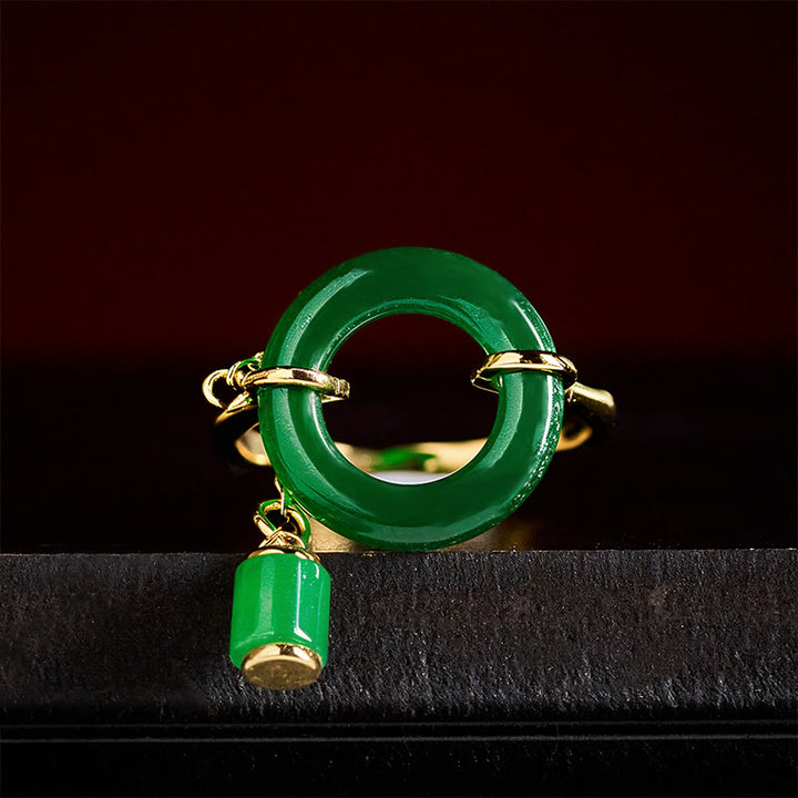 Buddha Stones Bague de force à motif boucle de paix en calcédoine verte - image 3