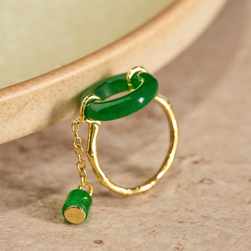 Buddha Stones Bague de force à motif boucle de paix en calcédoine verte - image 1