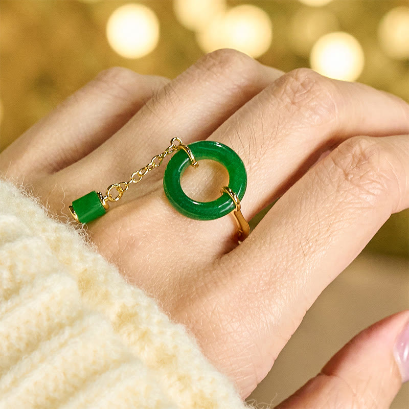 Buddha Stones Bague de force à motif boucle de paix en calcédoine verte - image 5