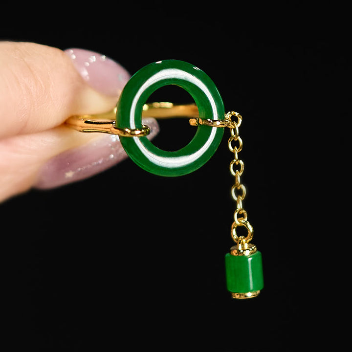 Buddha Stones Bague de force à motif boucle de paix en calcédoine verte - image 4