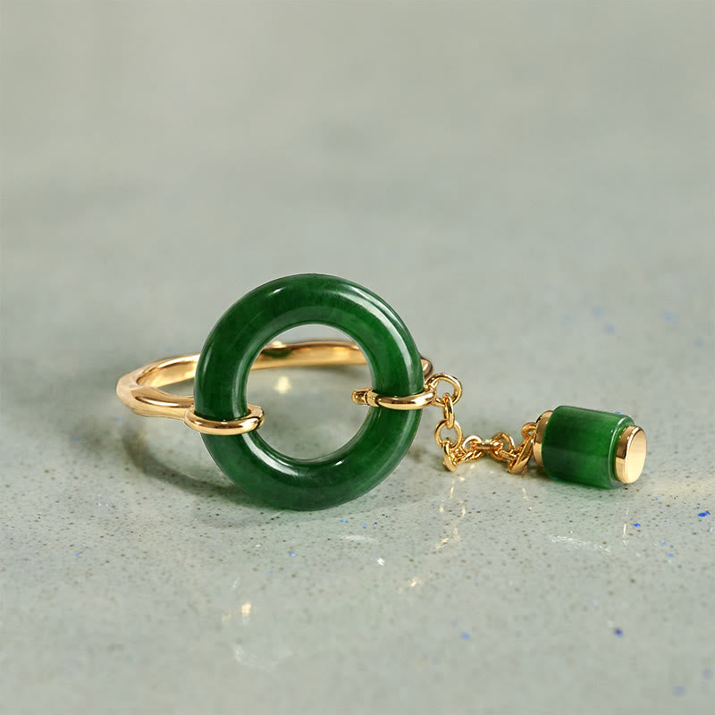 Buddha Stones Bague de force à motif boucle de paix en calcédoine verte - image 2