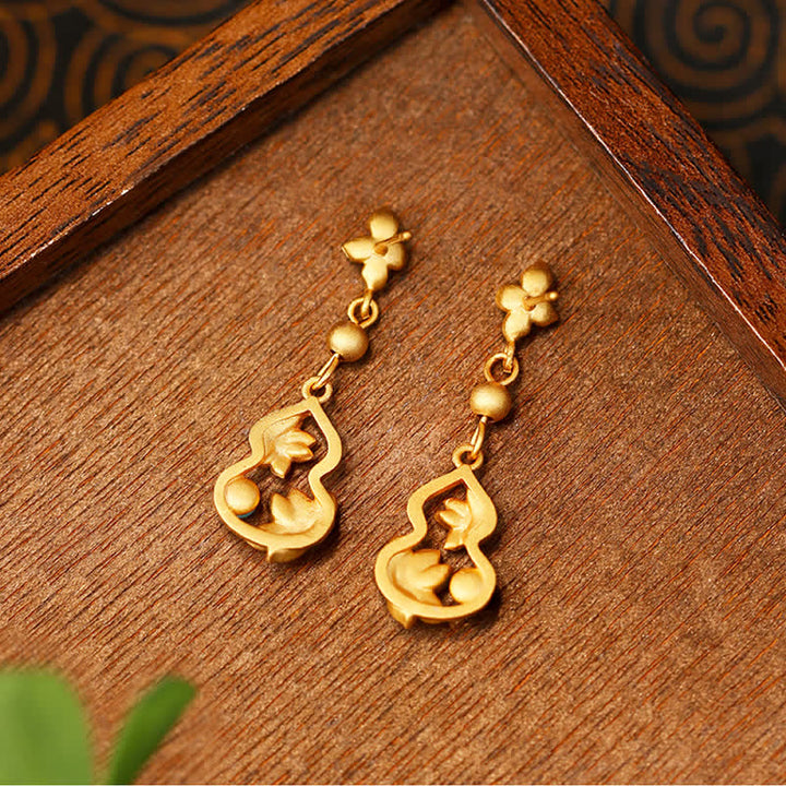 Buddha Stones Boucles d'oreilles pendantes turquoise cloisonnées Lotus Gourd Accent Illumination - image 2