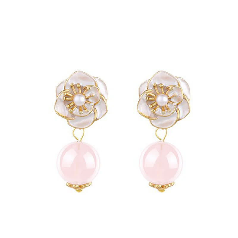 Buddha Stones Boucles d'oreilles pendantes en quartz rose camélia, symbole d'énergie bienveillante - image 3