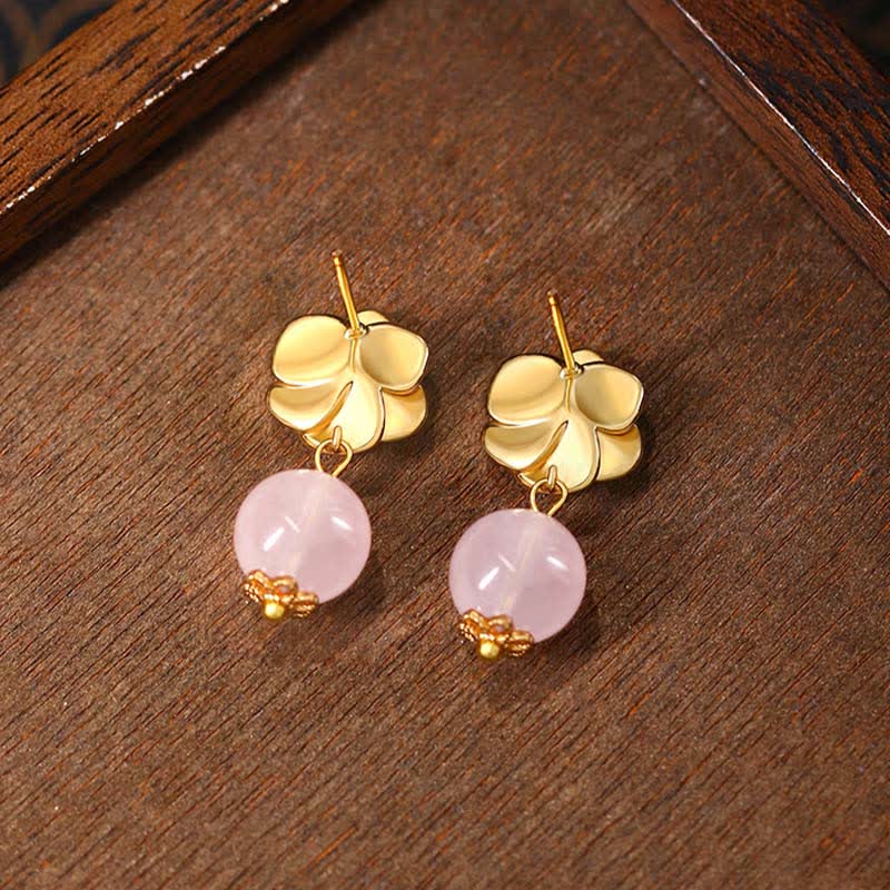 Buddha Stones Boucles d'oreilles pendantes en quartz rose camélia, symbole d'énergie bienveillante - image 2