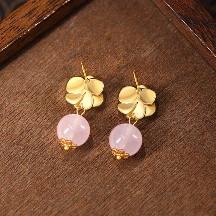 Buddha Stones Boucles d'oreilles pendantes en quartz rose camélia, symbole d'énergie bienveillante - image 2