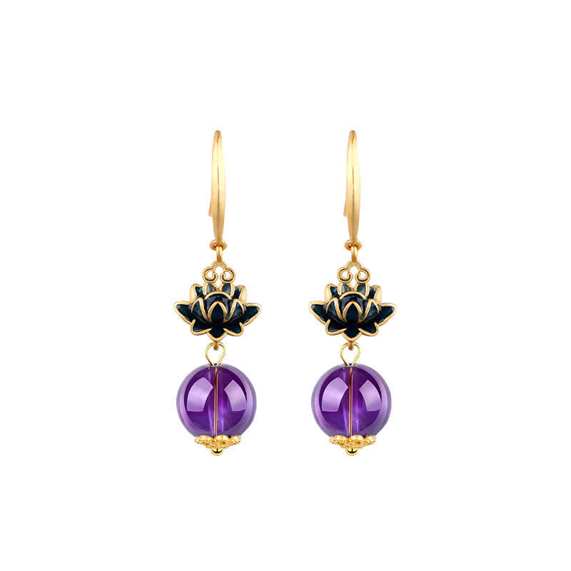Buddha Stones Boucles d'oreilles pendantes Améthyste Lotus Éveil - image 3