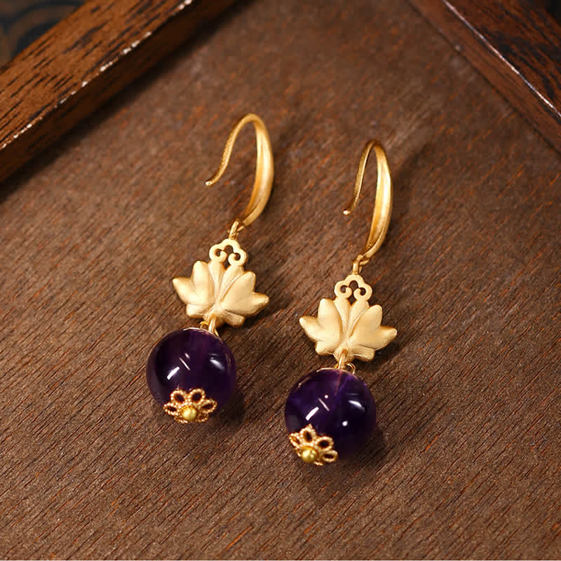 Buddha Stones Boucles d'oreilles pendantes Améthyste Lotus Éveil - image 2