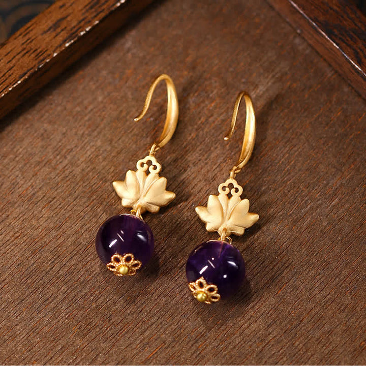 Buddha Stones Boucles d'oreilles pendantes Améthyste Lotus Éveil - image 2