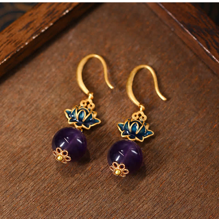 Buddha Stones Boucles d'oreilles pendantes Améthyste Lotus Éveil - image 1