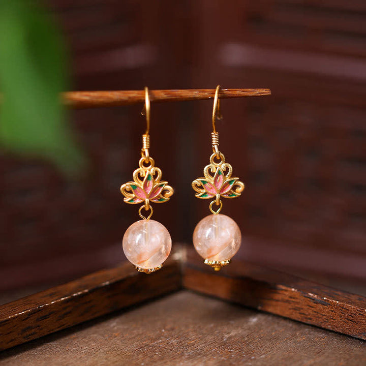 Buddha Stones Boucles d'oreilles pendantes en émail Citrine Lotus Enlightenment - Lotus (Éveil ♥ Nouveaux Départs) - Citrine (Abondance ♥ Positivité) - image 0