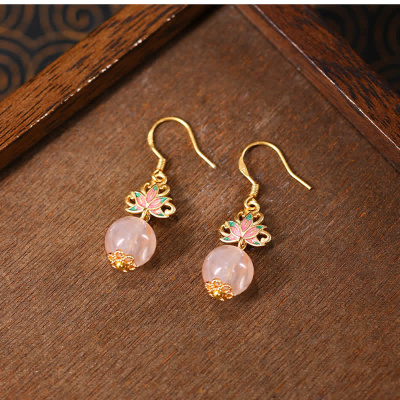 Buddha Stones Boucles d'oreilles pendantes en émail Citrine Lotus Enlightenment - image 1