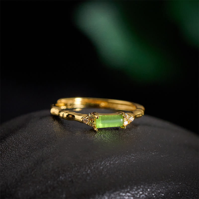 Buddha Stones Bague ajustable carrée en agate verte naturelle, bambou et cuivre - image 3