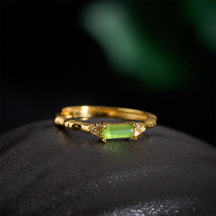 Buddha Stones Bague ajustable carrée en agate verte naturelle, bambou et cuivre - image 3