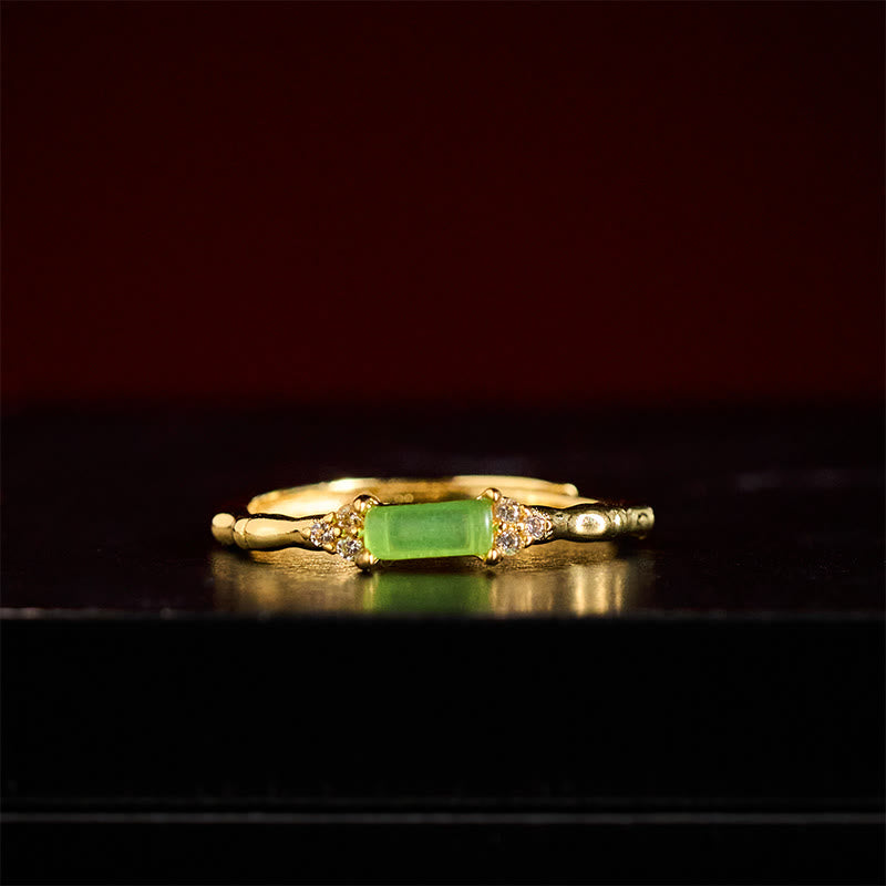 Buddha Stones Bague ajustable carrée en agate verte naturelle, bambou et cuivre - image 4