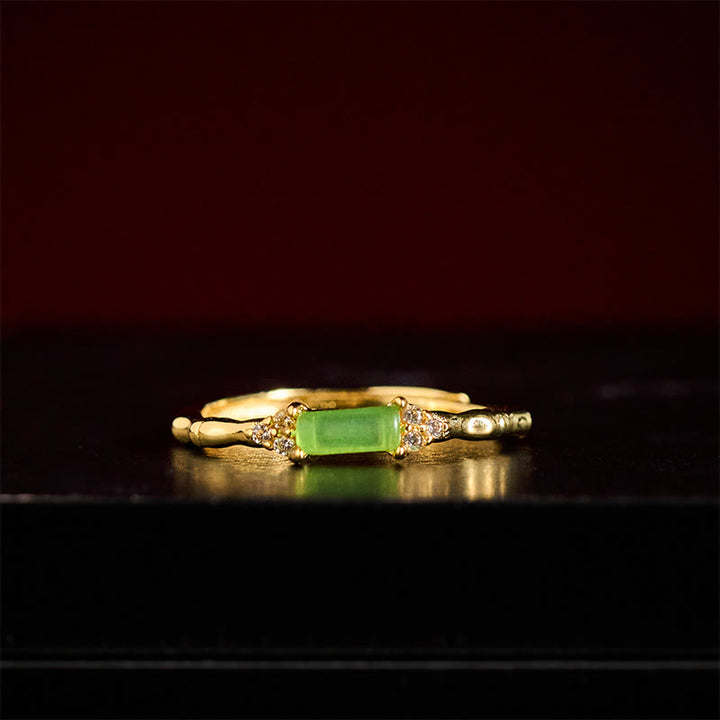 Buddha Stones Bague ajustable carrée en agate verte naturelle, bambou et cuivre - image 4