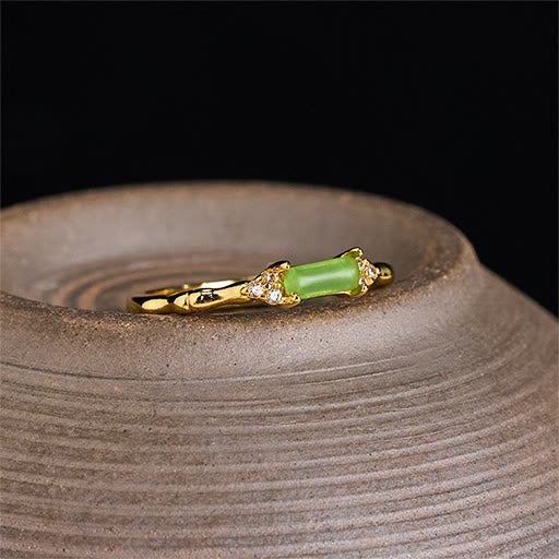 Buddha Stones Bague ajustable carrée en agate verte naturelle, bambou et cuivre - image 2