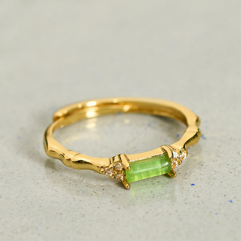 Buddha Stones Bague ajustable carrée en agate verte naturelle, bambou et cuivre - Agate verte (réglable) - image 0