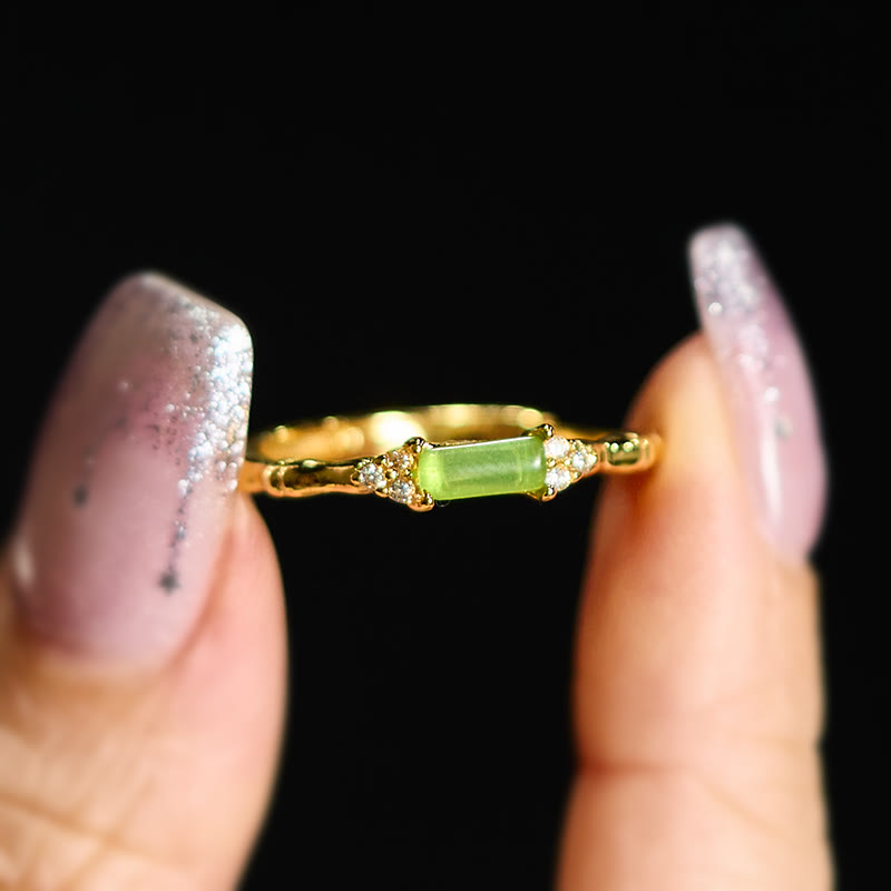 Buddha Stones Bague ajustable carrée en agate verte naturelle, bambou et cuivre - image 5