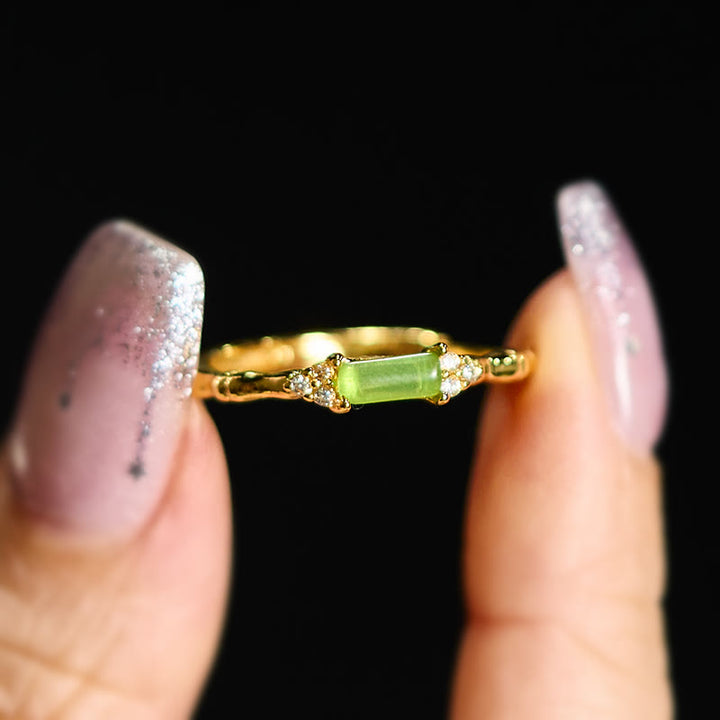 Buddha Stones Bague ajustable carrée en agate verte naturelle, bambou et cuivre - image 5
