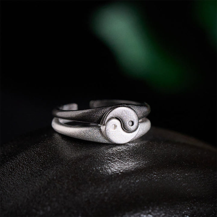 Buddha Stones Bague ajustable rétro Yin Yang en cuivre texturé Harmonie - image 1