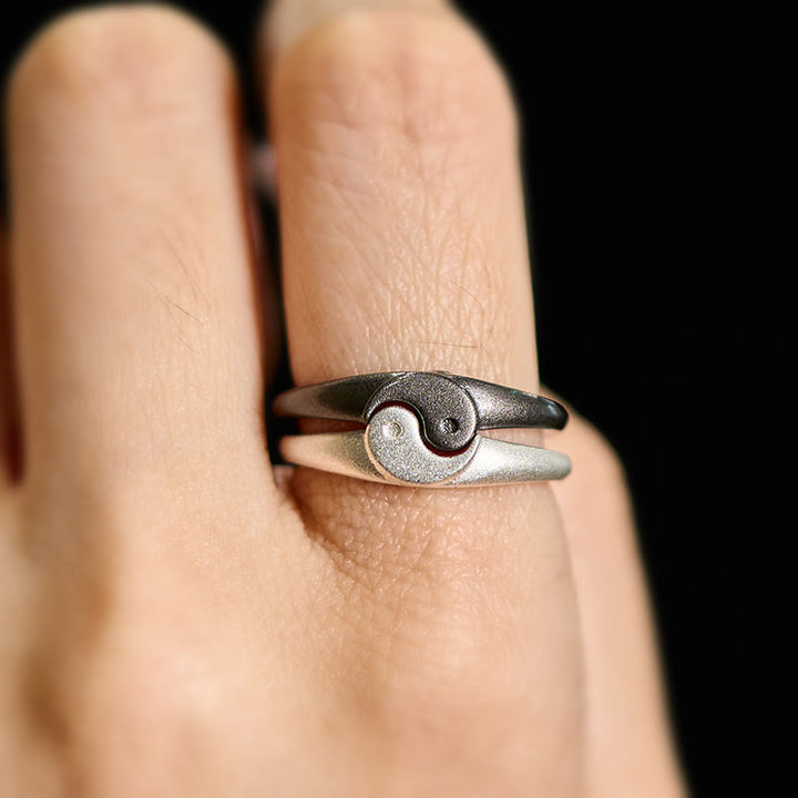 Buddha Stones Bague ajustable rétro Yin Yang en cuivre texturé Harmonie - image 10