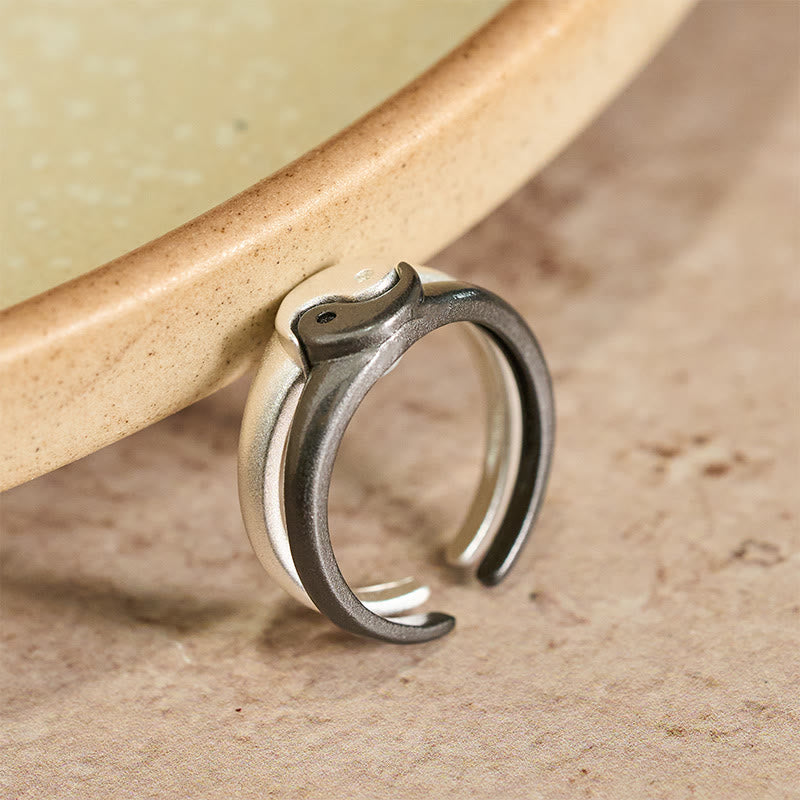 Buddha Stones Bague ajustable rétro Yin Yang en cuivre texturé Harmonie - image 3