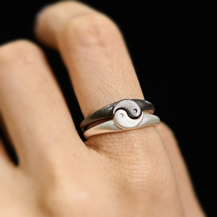 Buddha Stones Bague ajustable rétro Yin Yang en cuivre texturé Harmonie - image 11
