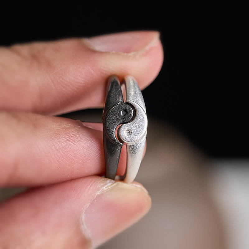 Buddha Stones Bague ajustable rétro Yin Yang en cuivre texturé Harmonie - image 9
