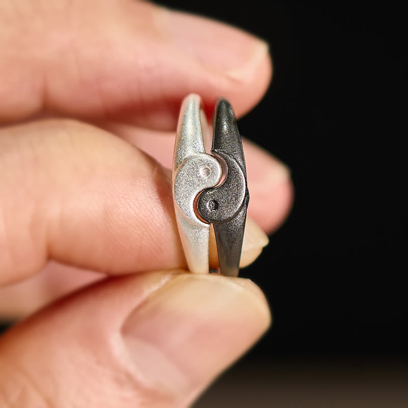 Buddha Stones Bague ajustable rétro Yin Yang en cuivre texturé Harmonie - image 8