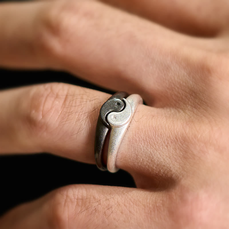 Buddha Stones Bague ajustable rétro Yin Yang en cuivre texturé Harmonie - image 13